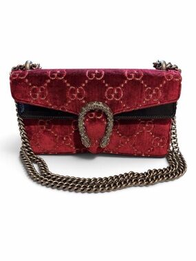 Gucci Dionysus Burgundy GG Jacquard Velvet Crystal Tiger Head Shoulder Bag w/COA